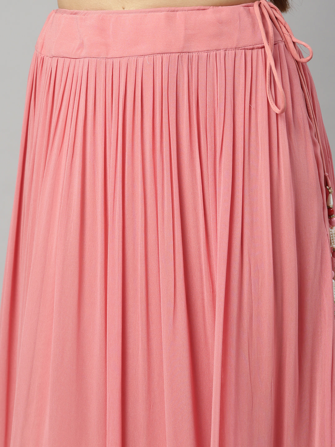 Neerus Red georgette flared lehenga set - detail view 4