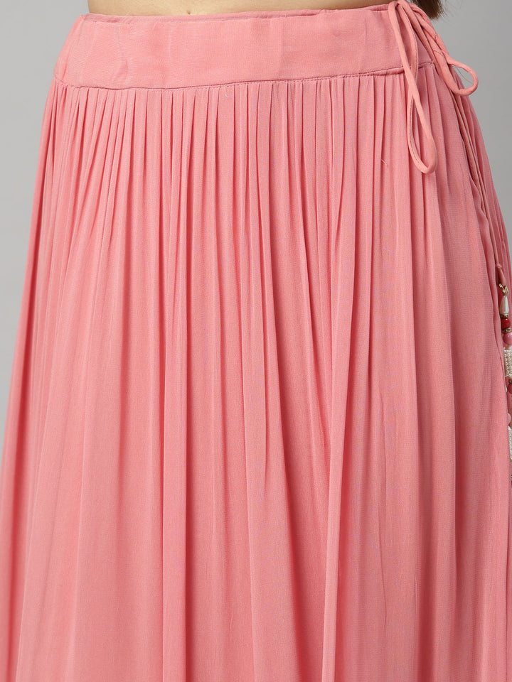 Neerus Red georgette flared lehenga set - detail view 4