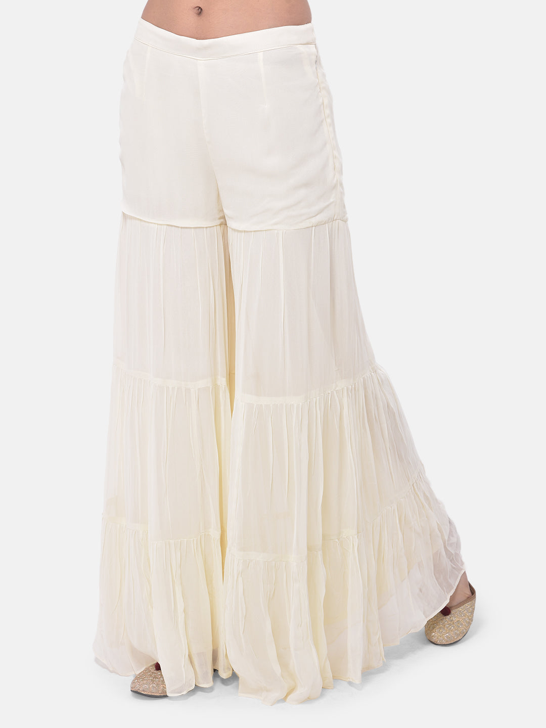 Neerus White embroidered sharara set kurta dupatta - detail view 2