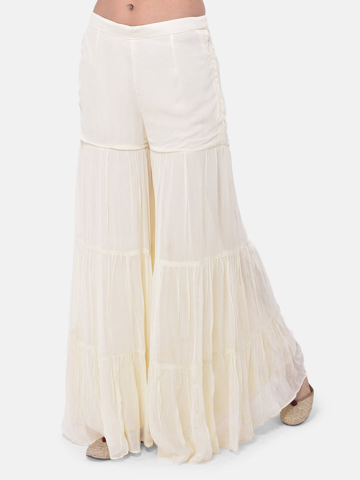 Neerus White embroidered sharara set kurta dupatta - detail view 2