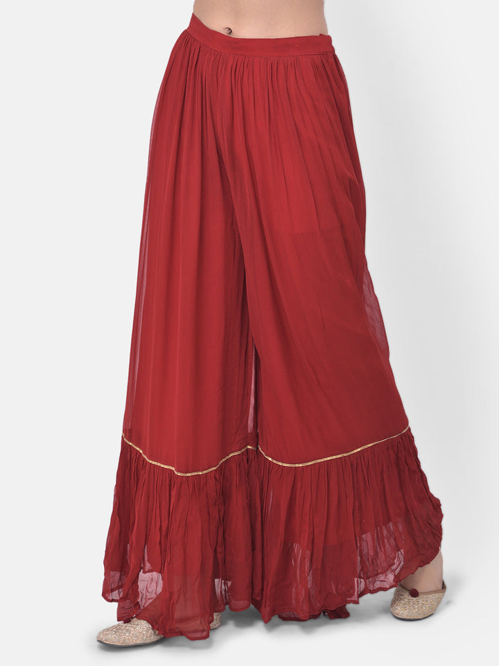 Neerus Red embellished zari kurta sharara set - detail view 3