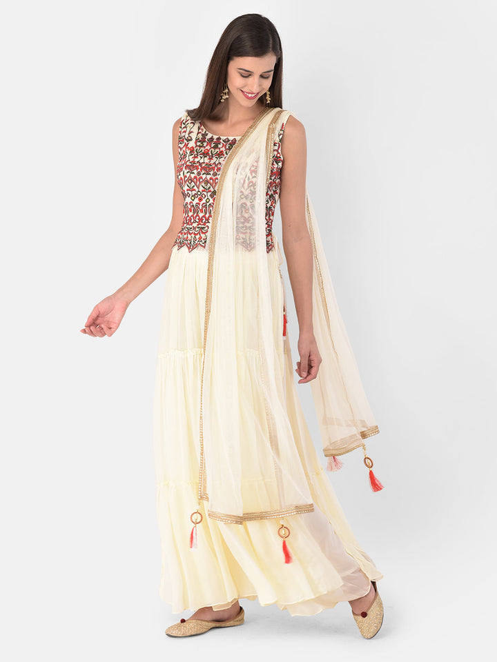 Neerus Beige georgette solid co-ord set kurta skirt - front view