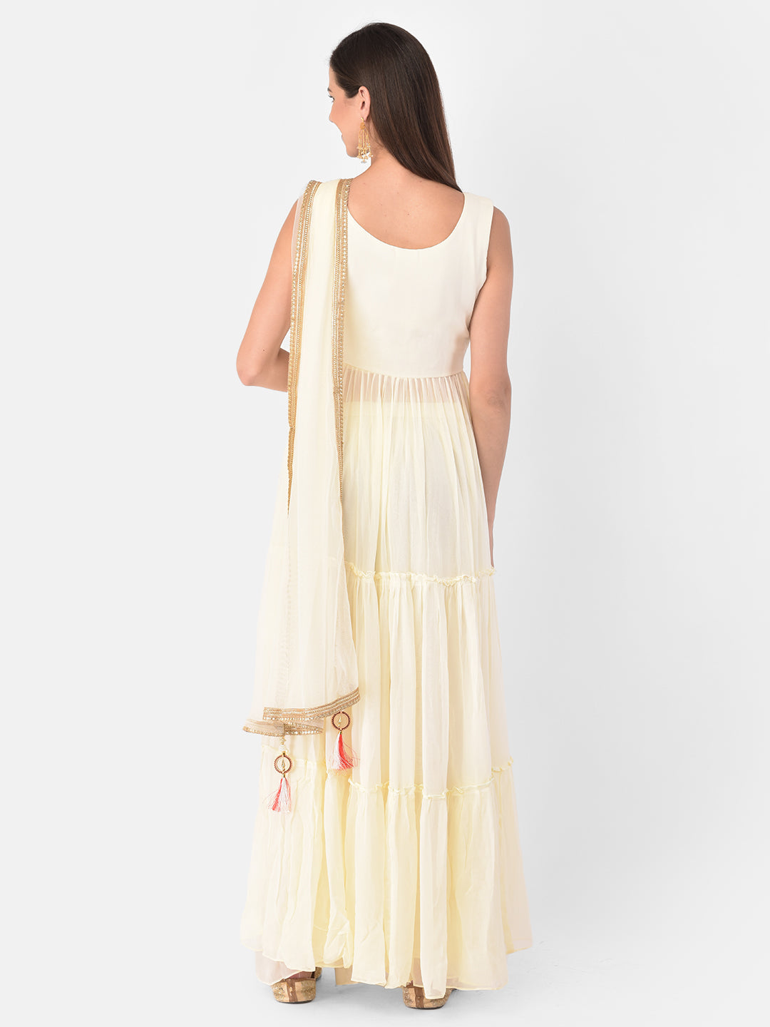 Neerus Beige georgette solid co-ord set kurta skirt - side view