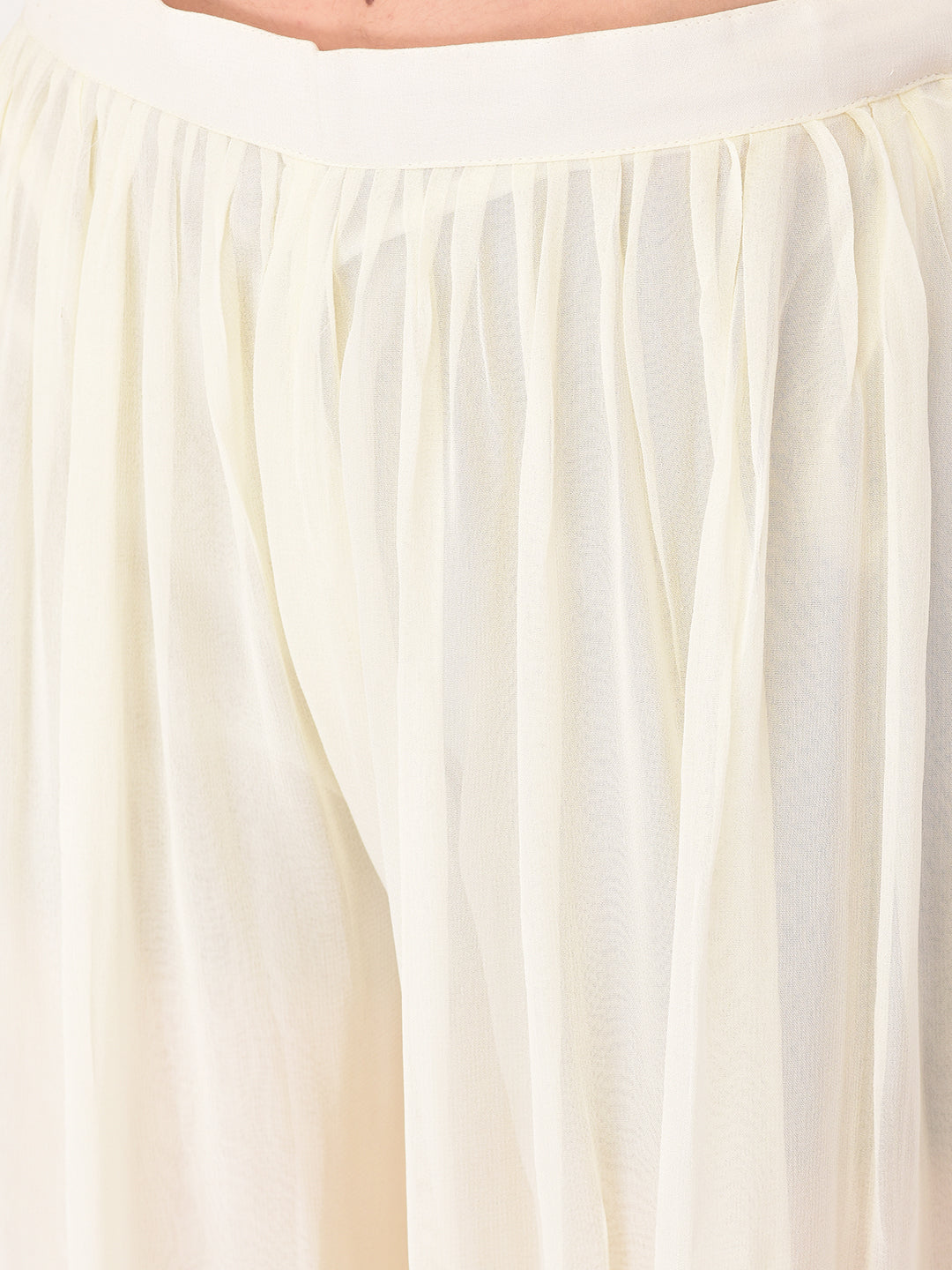 Neerus Beige georgette solid co-ord set kurta skirt - detail view 3