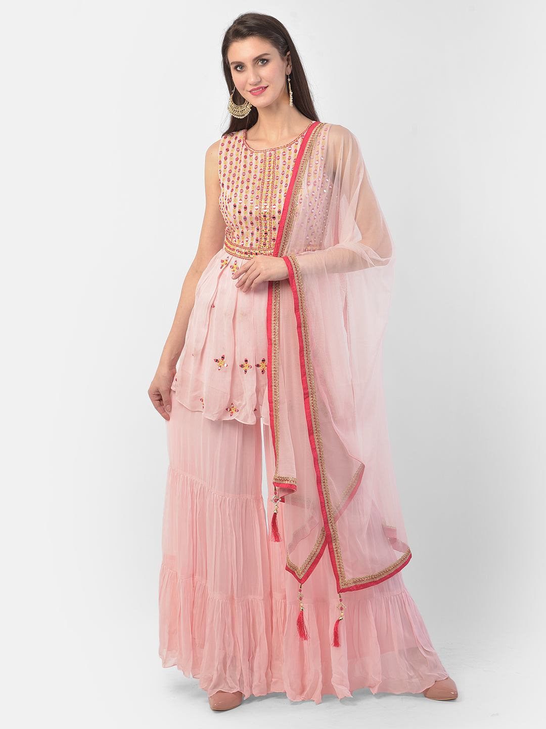 Neerus Pink georgette anarkali suit set - detail view 5