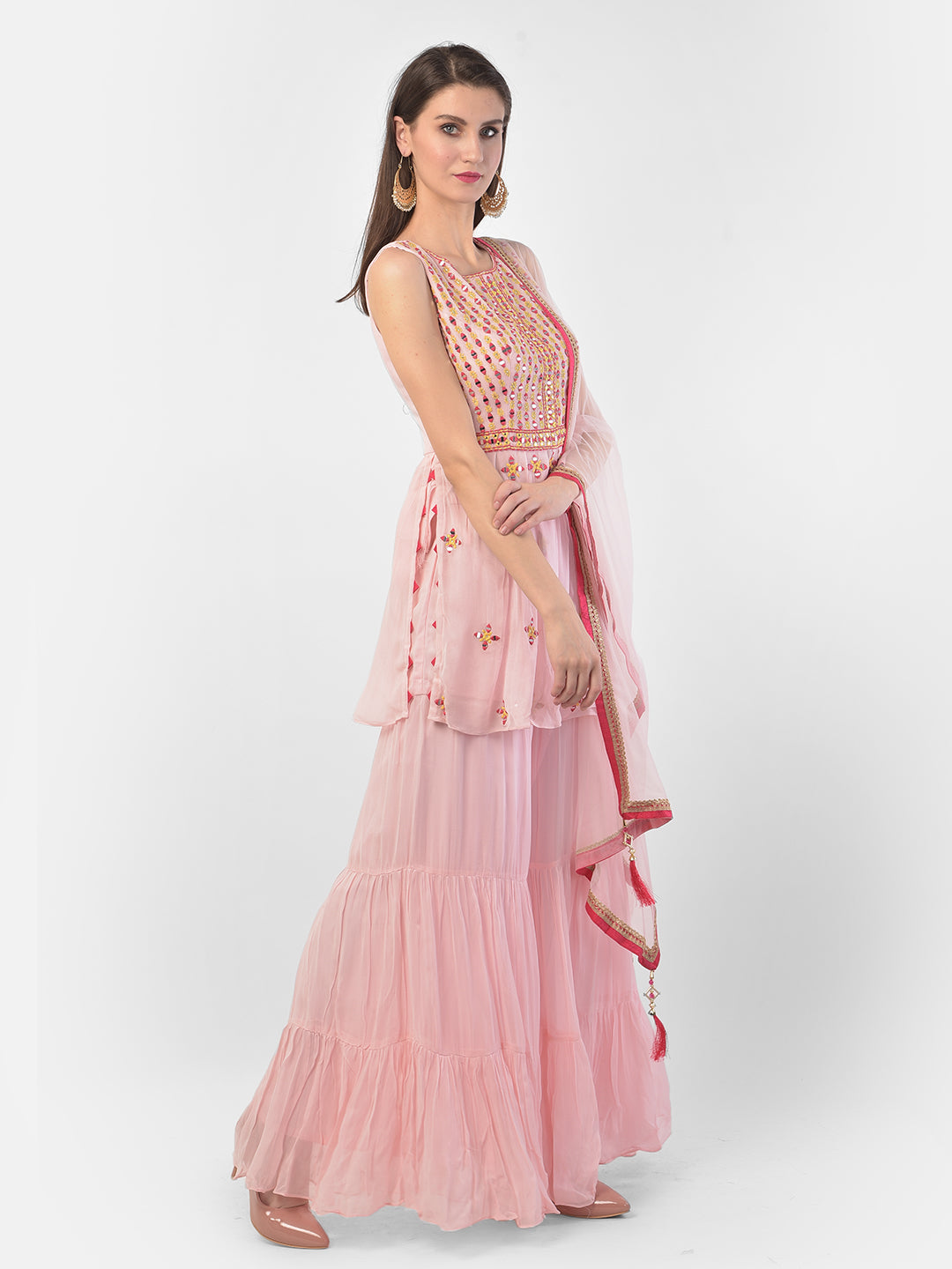 Neerus Pink georgette anarkali suit set - back view