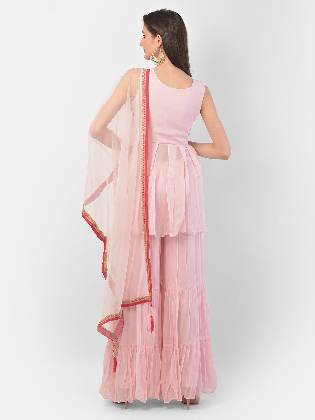Neerus Pink georgette anarkali suit set - side view