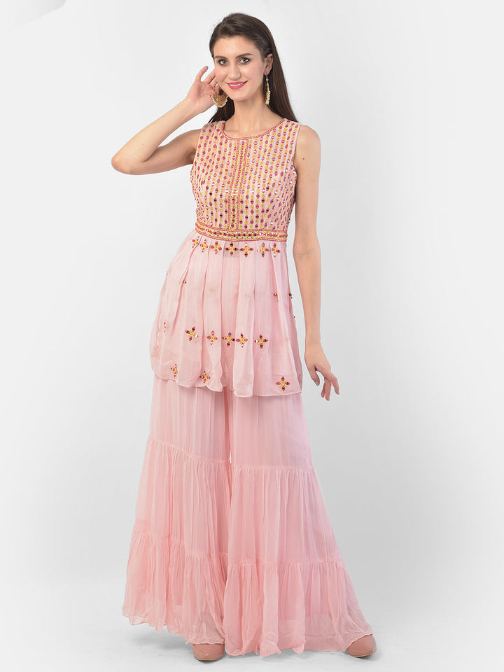 Neerus Pink georgette anarkali suit set - detail view 3
