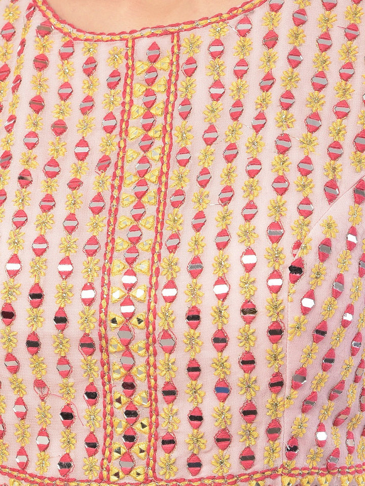 Neerus Pink georgette anarkali suit set - detail view 4
