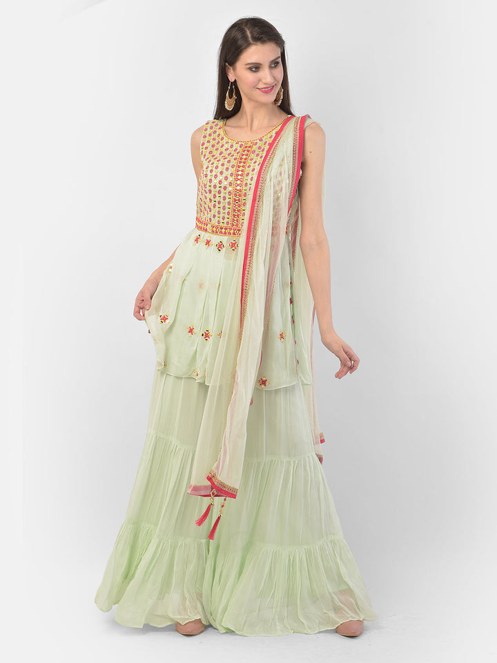 Neerus Green georgette embroidered anarkali suit set - detail view 6