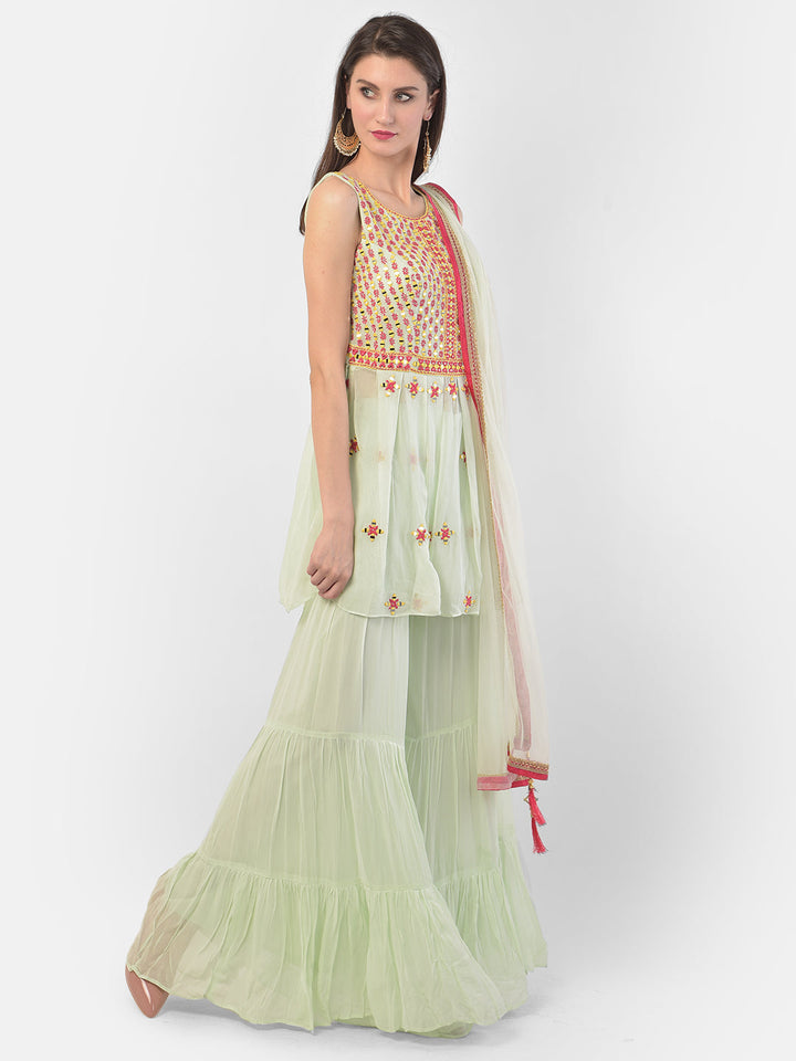 Neerus Green georgette embroidered anarkali suit set - back view