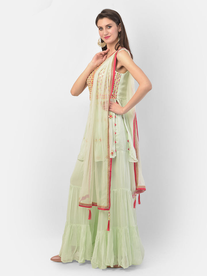 Neerus Green georgette embroidered anarkali suit set - side view