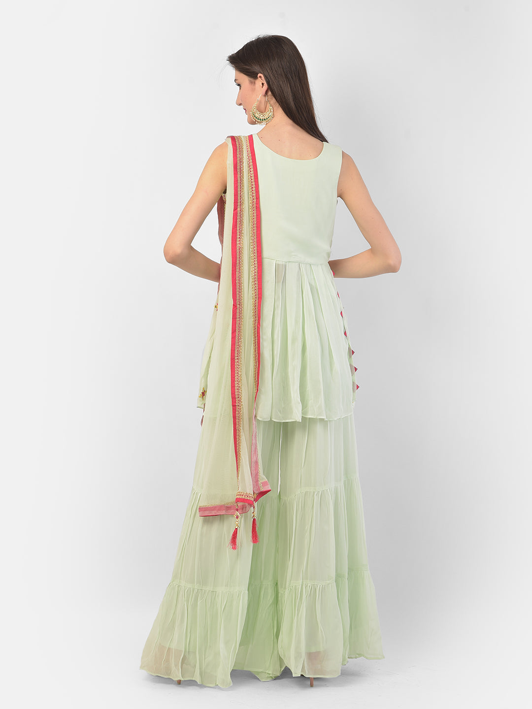 Neerus Green georgette embroidered anarkali suit set - detail view 1
