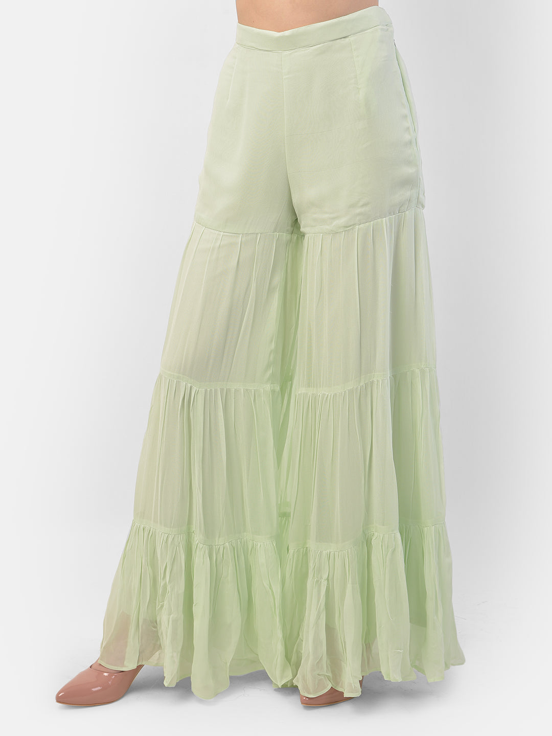 Neerus Green georgette embroidered anarkali suit set - detail view 2