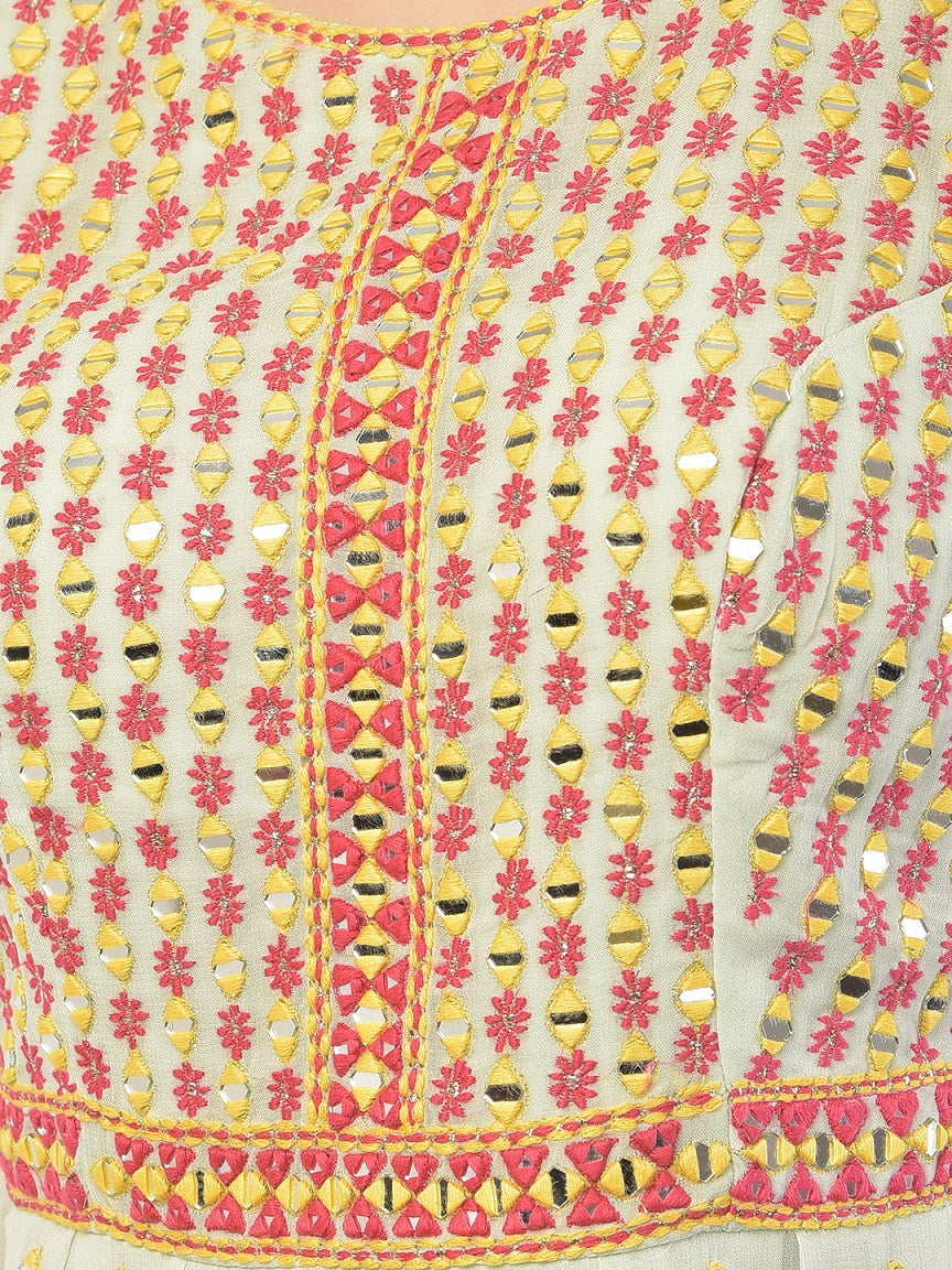 Neerus Green georgette embroidered anarkali suit set - detail view 4