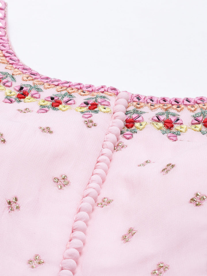 Neerus Pink georgette anarkali suit set - detail view 2