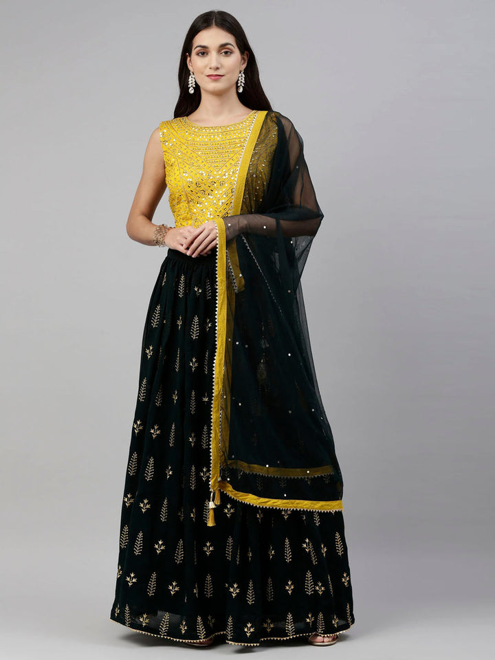 Neerus Green georgette embellished lehenga set - front view