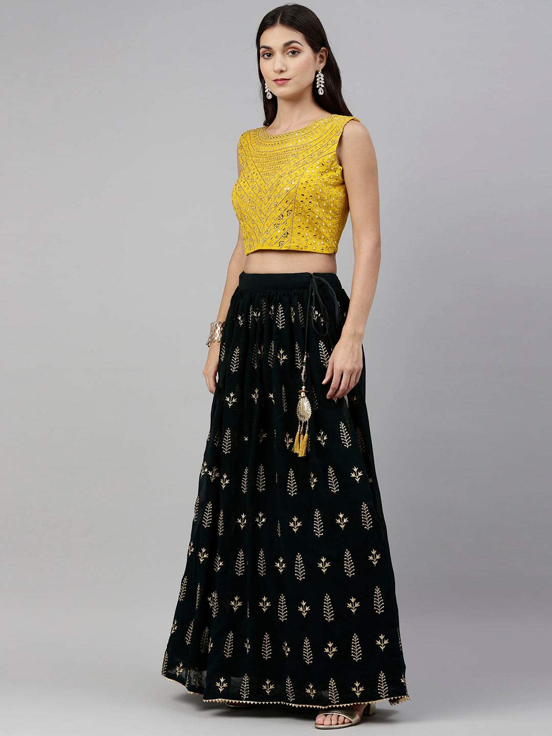 Neerus Green georgette embellished lehenga set - detail view 2