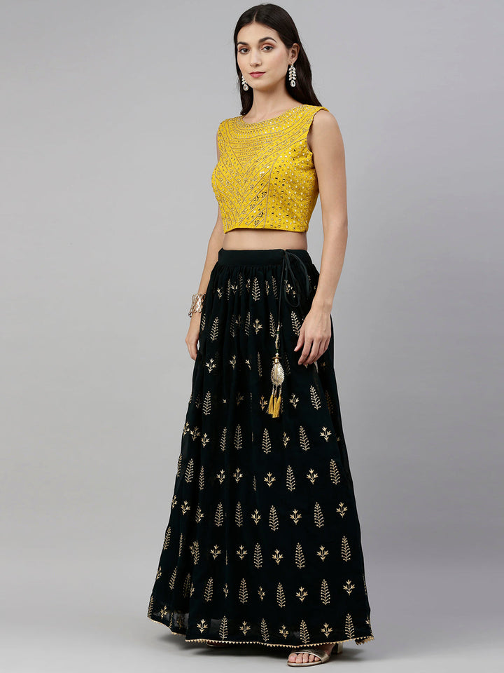 Neerus Green georgette embellished lehenga set - detail view 2