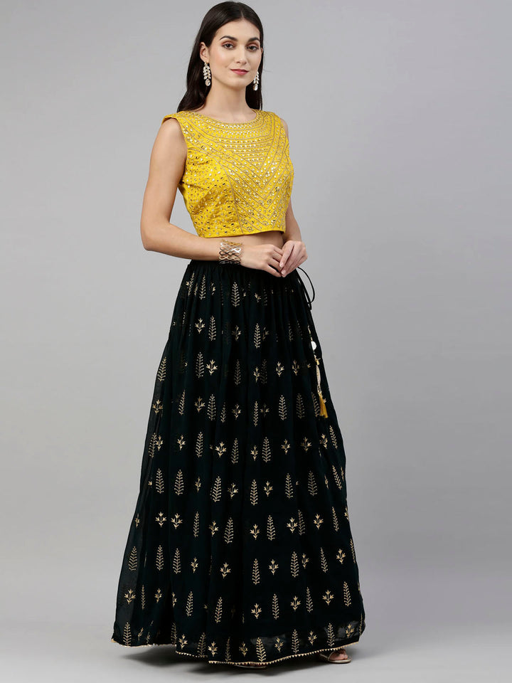 Neerus Green georgette embellished lehenga set - detail view 3