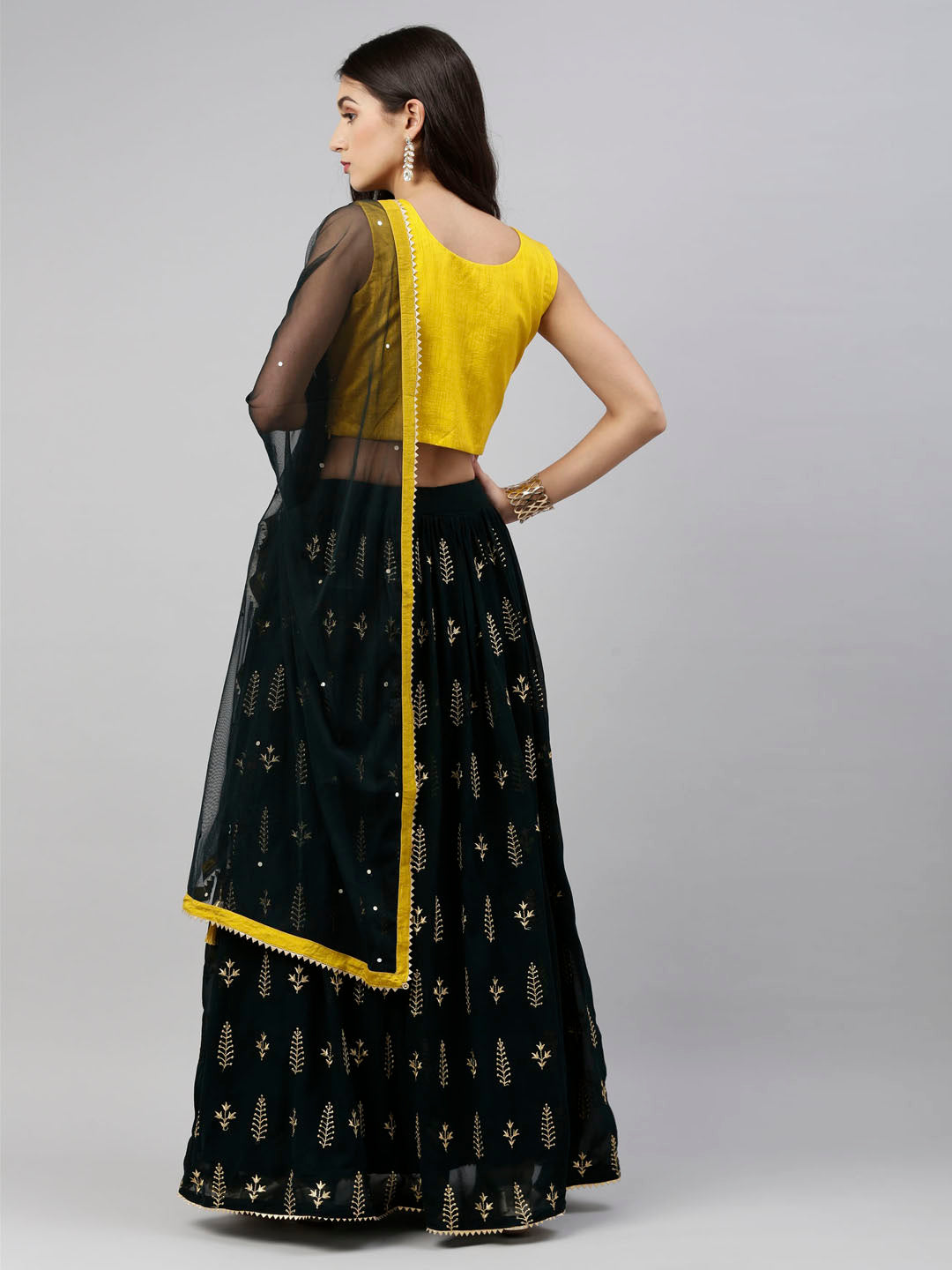 Neerus Green georgette embellished lehenga set - detail view 4