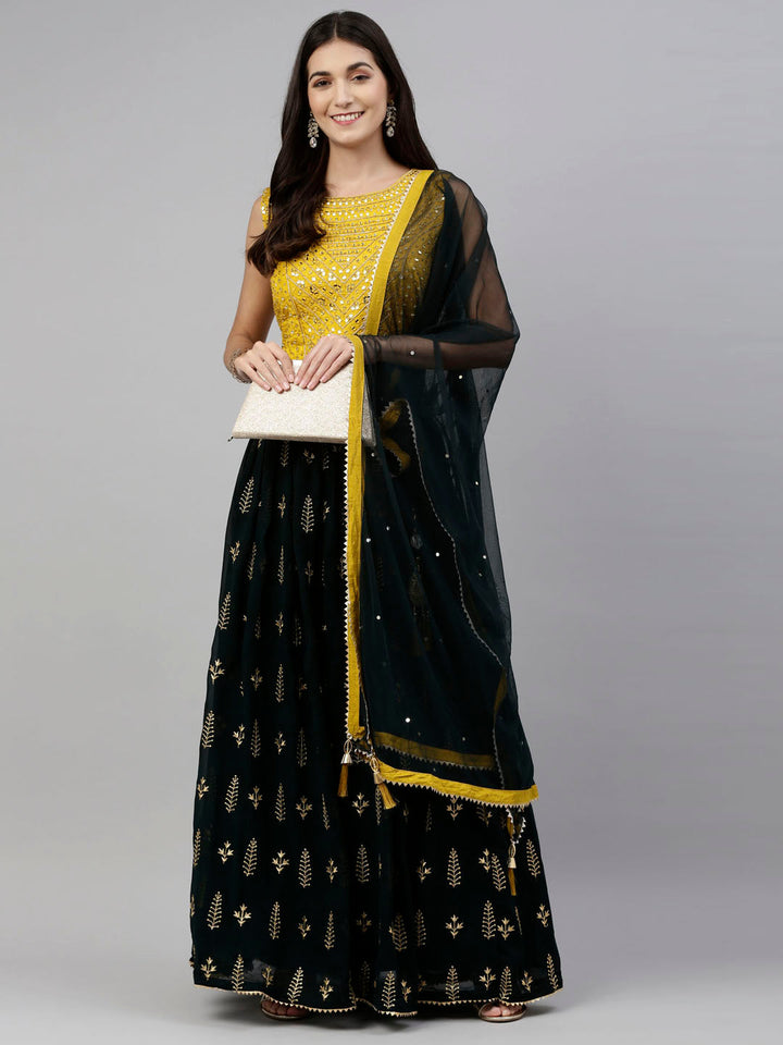 Neerus Green georgette embellished lehenga set - detail view 5