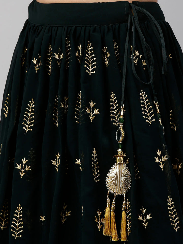 Neerus Green georgette embellished lehenga set - detail view 6