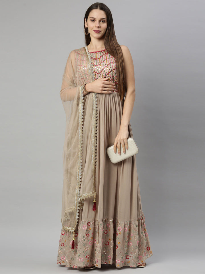 Neerus Beige georgette anarkali suit - detail view 3