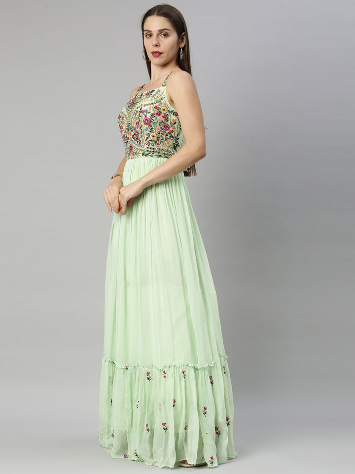 Neerus Green georgette embroidered anarkali suit - back view