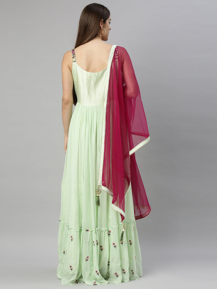 Neerus Green georgette embroidered anarkali suit - detail view 1