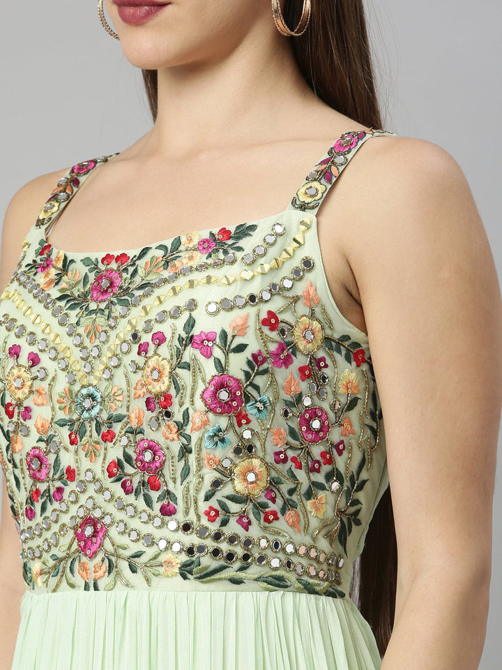 Neerus Green georgette embroidered anarkali suit - detail view 4