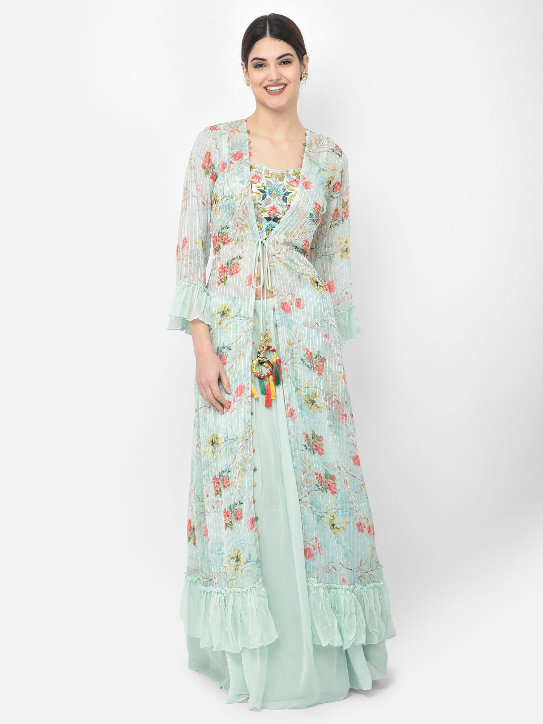 Neerus Green Georgette Embellished Suit Set - detail view 4