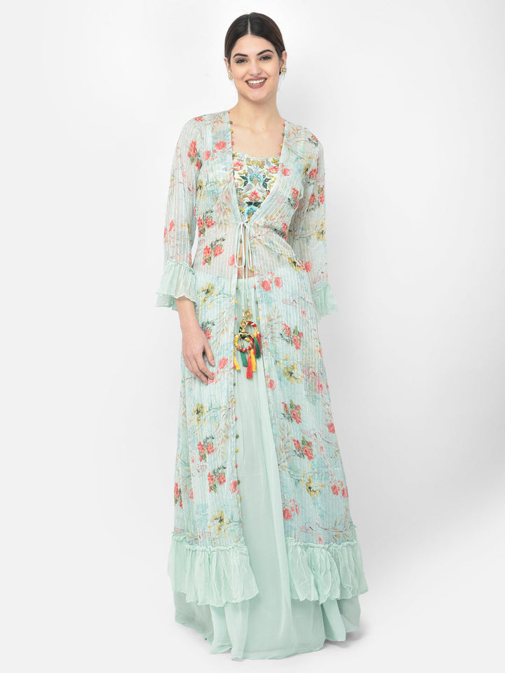 Neerus Green Georgette Embellished Suit Set - detail view 4