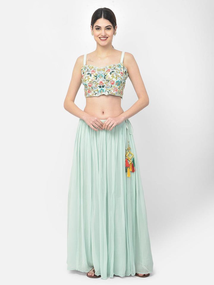 Neerus Green Georgette Embellished Suit Set - detail view 1