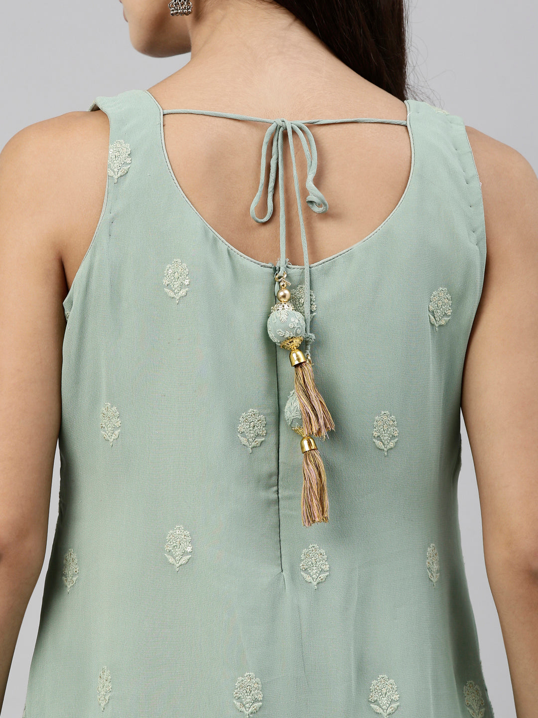 Neerus Green georgette printed palazzo set - detail view 1