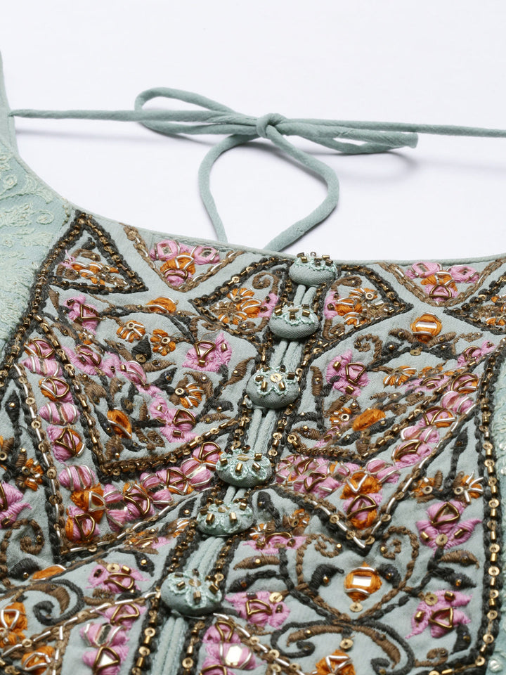 Neerus Green georgette printed palazzo set - detail view 2