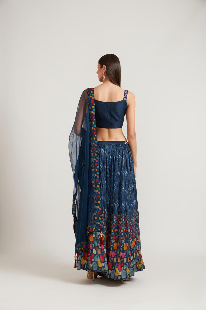 Neerus Blue georgette embellished lehenga ghagra set - detail view 2