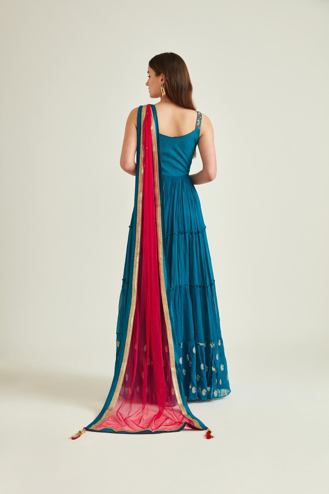 Neerus Green georgette mirror work kurta set - side view