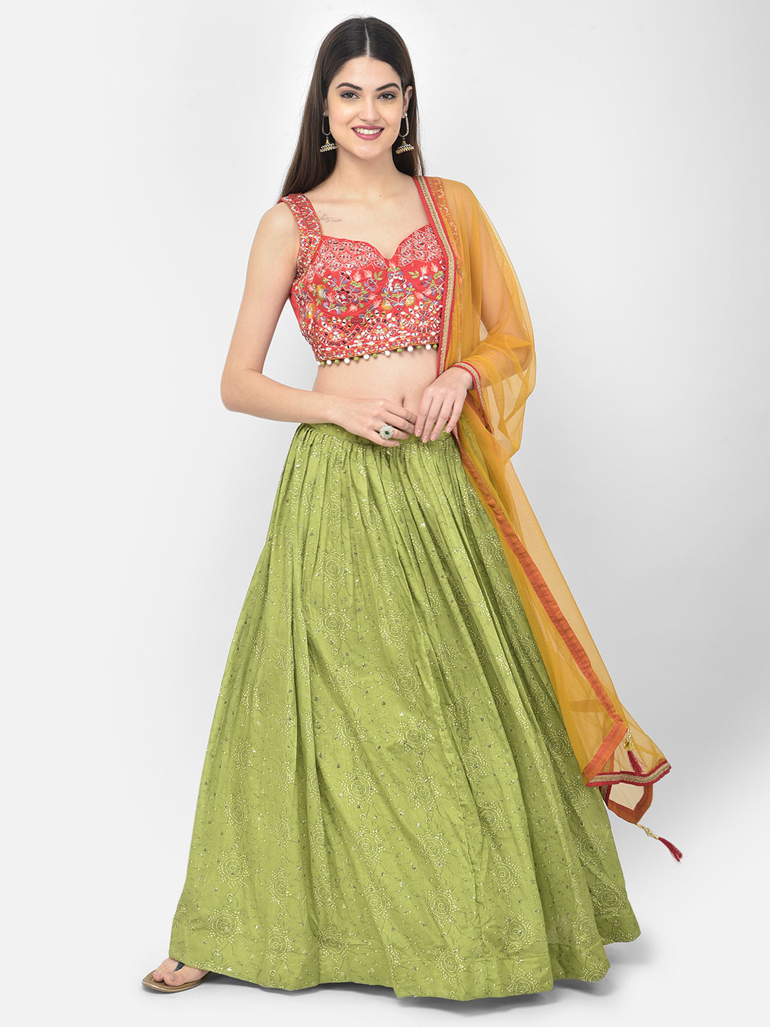 Neerus Green silk embellished lehenga set - detail view 4