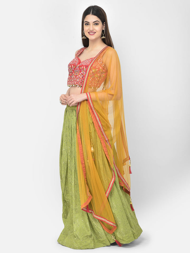 Neerus Green silk embellished lehenga set - front view