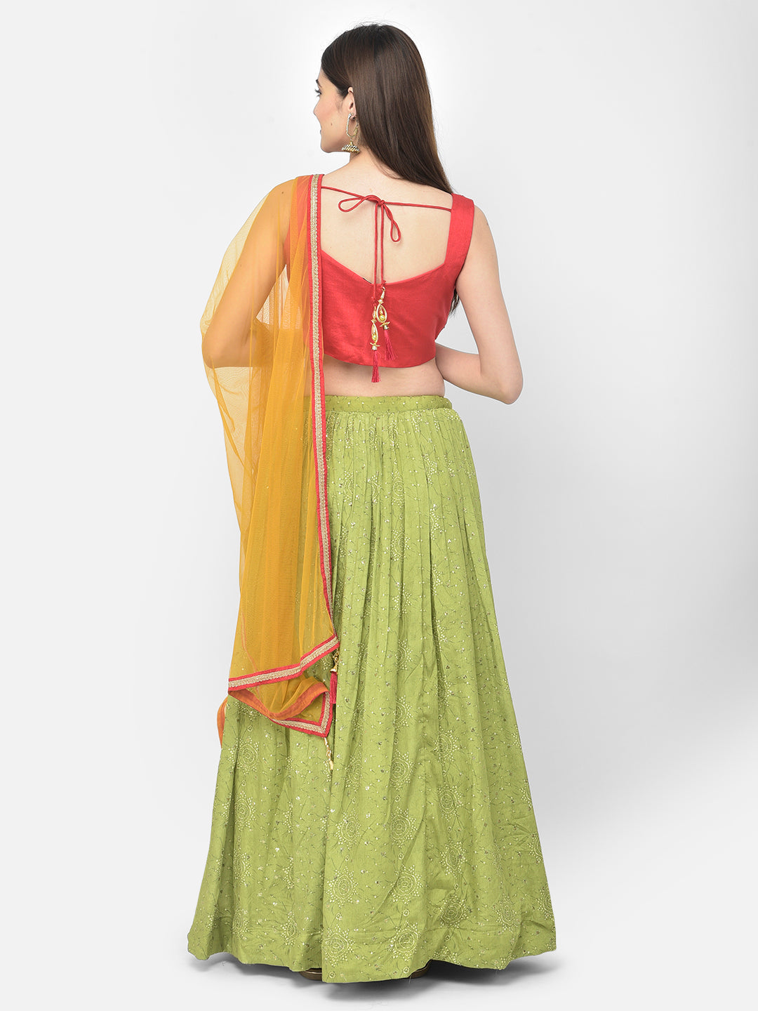 Neerus Green silk embellished lehenga set - back view