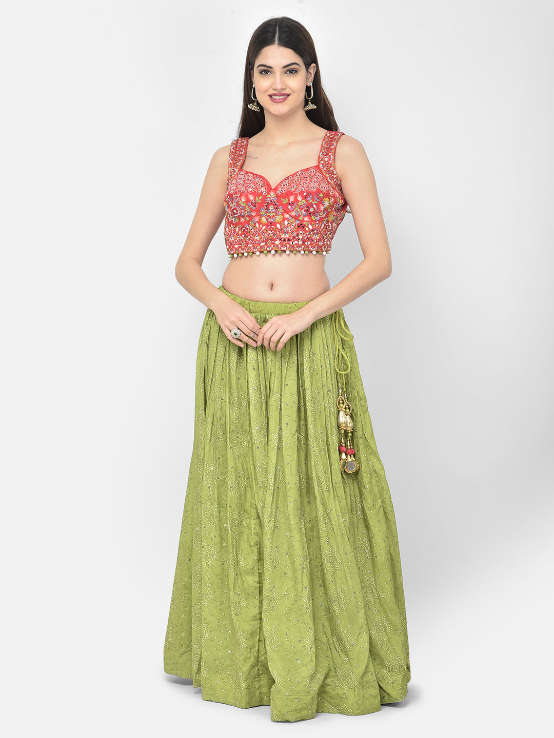 Neerus Green silk embellished lehenga set - detail view 1
