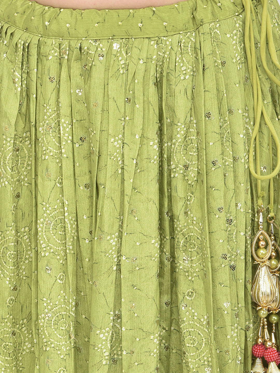 Neerus Green silk embellished lehenga set - detail view 2