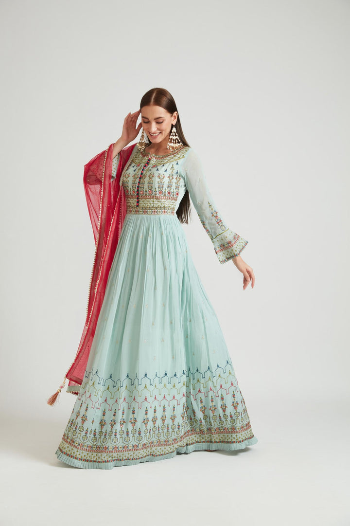 Neerus Green Georgette Kurta Set - side view