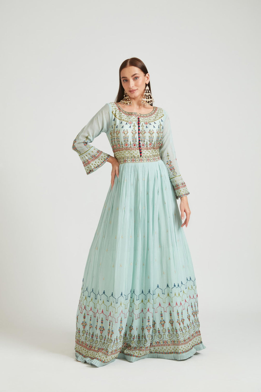 Neerus Green Georgette Kurta Set - detail view 2