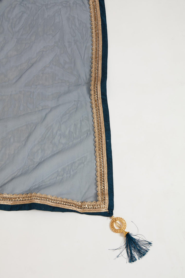 Neerus Blue georgette embroidered anarkali suit set - detail view 3