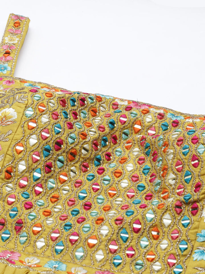 Neerus Yellow georgette mirror work anarkali suit set - detail view 6