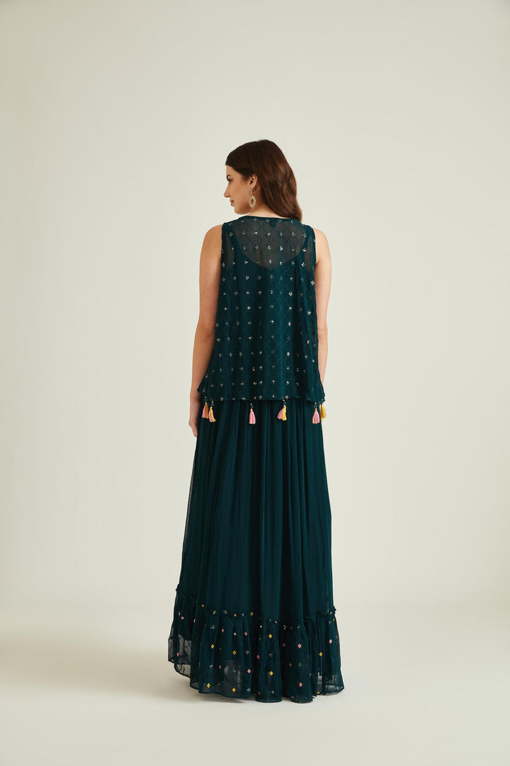 Neerus Green georgette straight kurta set - back view