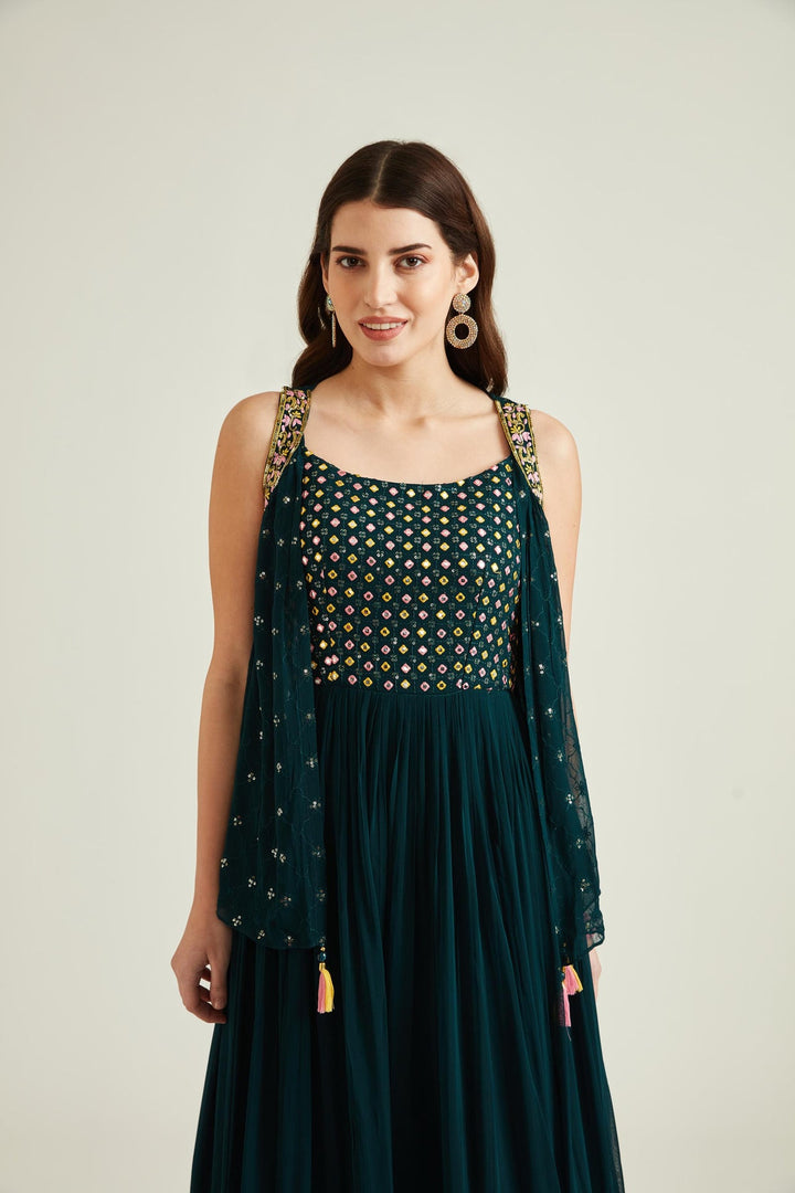 Neerus Green georgette straight kurta set - side view