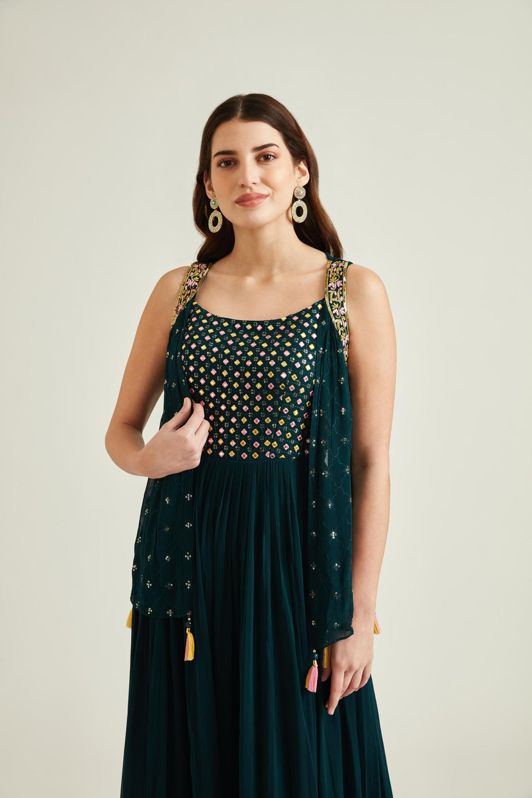 Neerus Green georgette straight kurta set - detail view 1